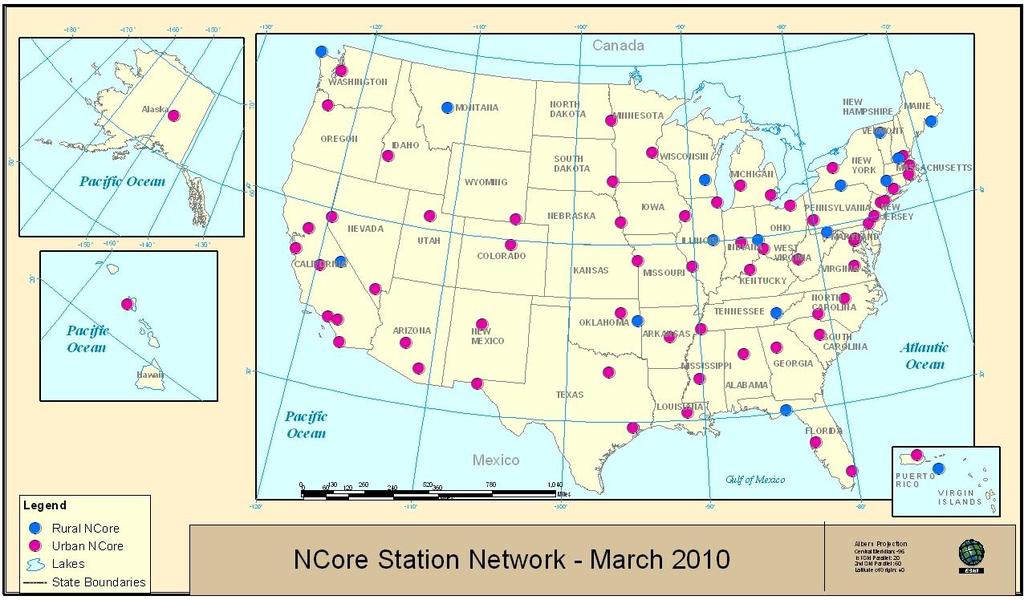 National Core (NCore) Network urban (about 63 sites) rural (about 17 sites) May achieve additional rural coverage with National Parks and CASTNET Pollutants Measured - NAAQS multi-pollutant Particles
