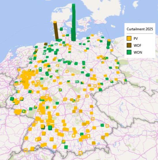 Interesting zones for an electrolyser Figure 10: Annual curtailment per renewable technology in Germany (maximum bar height: 475 GWh) The temporal representation of curtailment in this area is