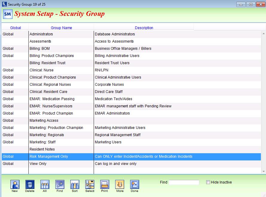 Security Groups can be Global or assigned to specific communities. Global group settings apply to all communities in the database. Global groups will always apply to all communities in the database.