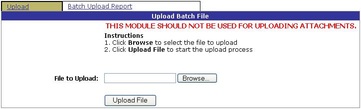 to produce the batch upload file, the user can select the Batch Upload link on the PDREP Main Menu (Figure 1.