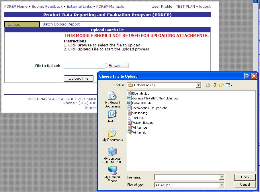 Figure 1.2 c. Select the Browse button to locate the file to be uploaded into PDREP from the user's computer as displayed below (Figure 1.3).