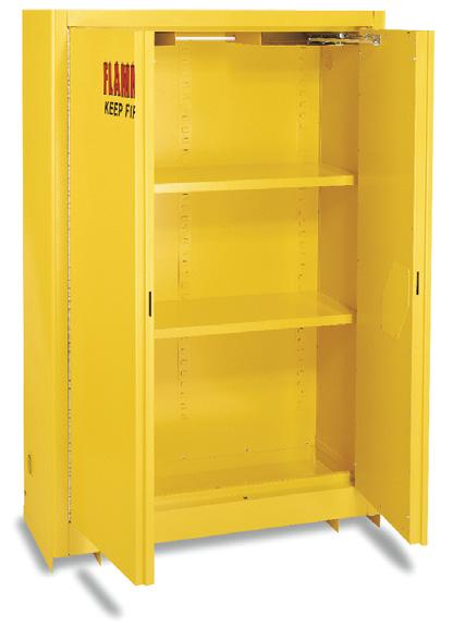 Storage Cabinets Flammable Liquid Storage Cabinets Protect your personnel and your business Galvanized steel shelves and leveling legs Support up to 350 lbs.