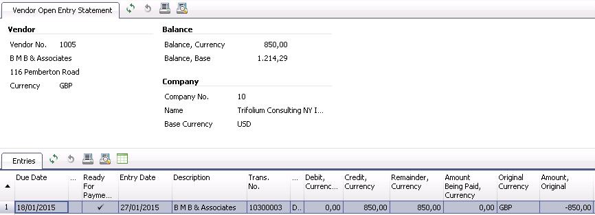 The invoices are displayed in the vendor currency and