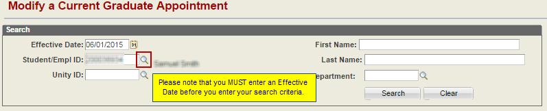Please note that you MUST enter an Effective date BEFORE you do a search.