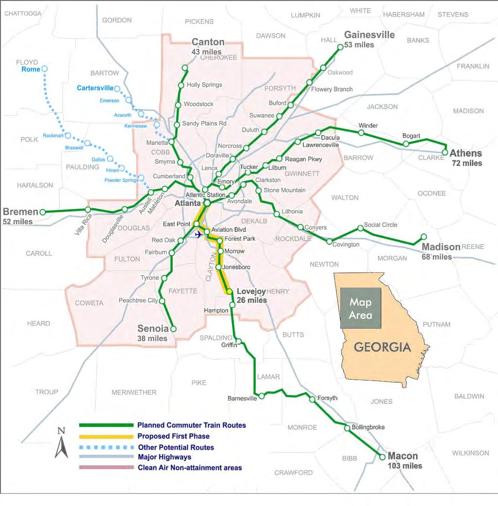 Figure 3-8: Proposed Commuter Train Routes Source: GDOT, downloaded