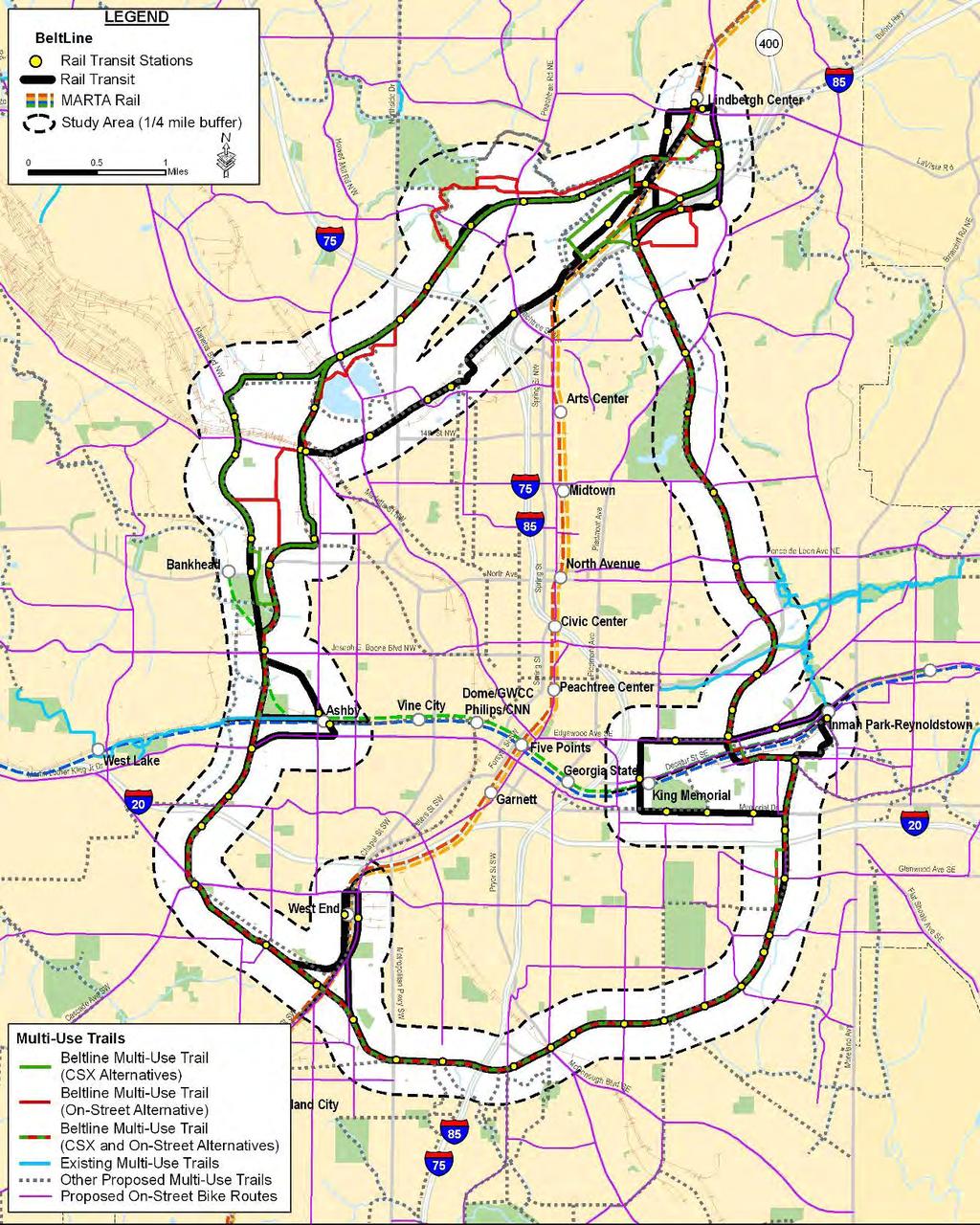 Figure 3-9: Planned On-Street Bicycle Routes and Multi-Use Trails Source: City of
