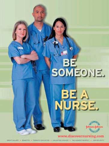 as in this campaign to recruit nurses, promotes a whole profession or organization as opposed to a specific job