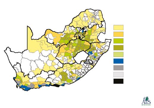 per district (cows/km²), 2013.