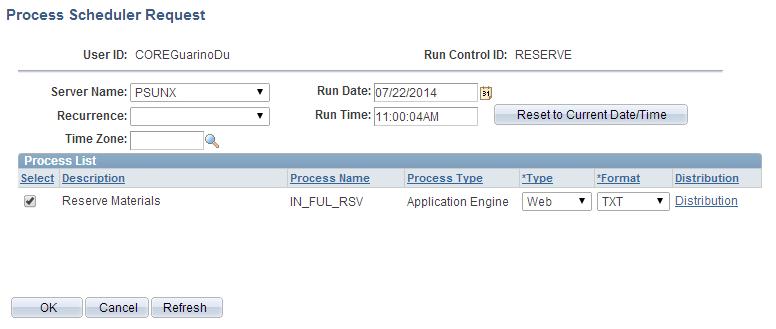 Select the IN_FUL_RSV process to run and click OK.