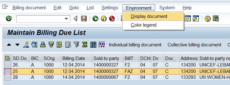 On this screen, you can view the details of the specific sales document and then clicking on Environment and then selecting Display document,