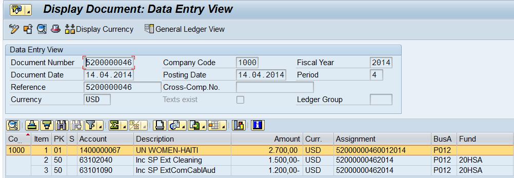 The accounting entry in the document above shows a debit to the Customer account and a credit to Income. To switch to the General Ledger view, click the button.