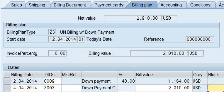 Screen below shows the Billing Plan in the sales order and the block removed. Continue the billing process by switching to t-code VF04.