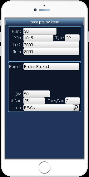FPOIR0100 Receipts by Item This transaction allows receipt by item into a warehouse location.