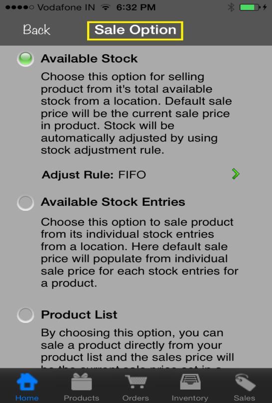 25 Available Stock Entries: This option allows users to choose a particular stock entry to be sold against a given product available at a selected location to be sold.