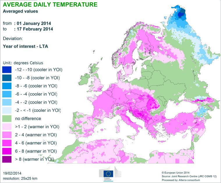 Map 1 Milder than their long term average (LTA) temperatures since January are depicted in pink in this map The high feed costs in the first half of 2013 drove meat prices up to record levels while