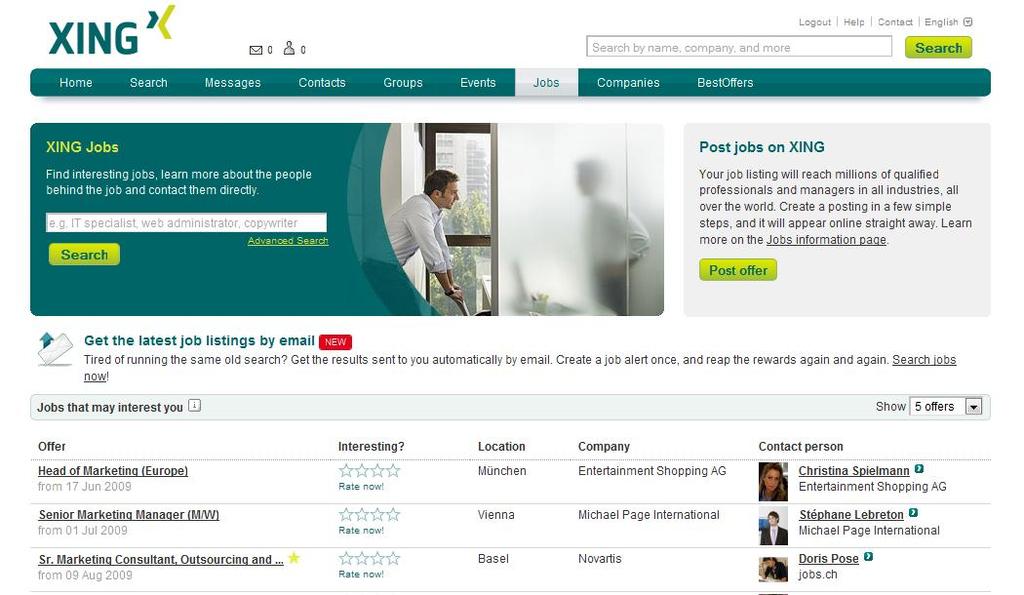 jobs on candidates home page.