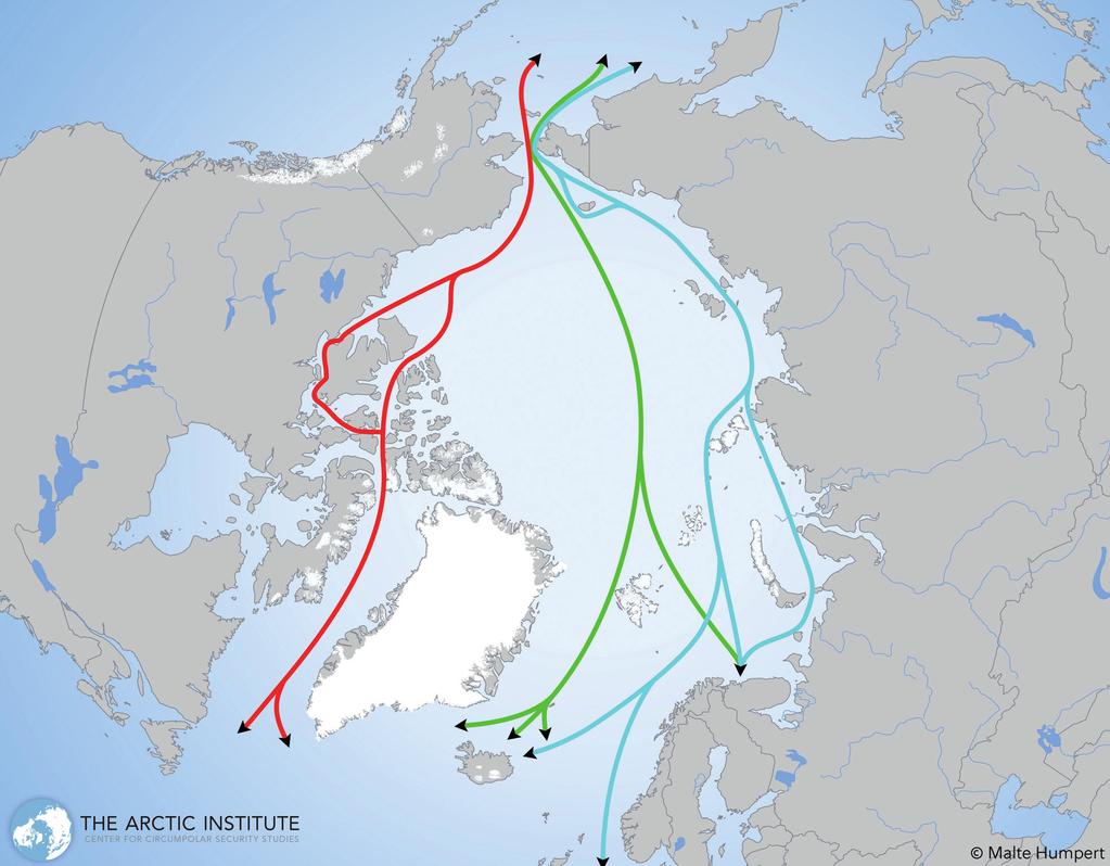 SHIPPING AND TRANSPORTATION IN THE ARCTIC Figure 2. Shipping routes in Arctic Ocean Source: The Arctic Institute Shipping activity is unevenly distributed throughout the Arctic.