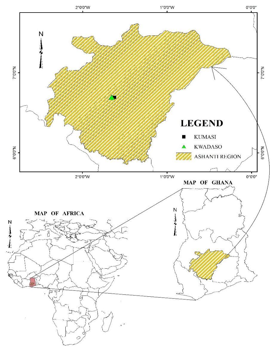 Gaisie et al 55 Figure 1: Location of Study Area Rainfall and stream water was the main source of water for irrigation.