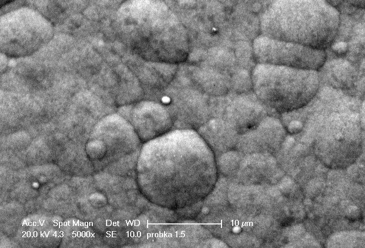 SEM (SE) images of surface morphology and EDS spectra of Ni-Mo coatings electrodeposited at 1.5 A/dm 2, 3 A/dm 2, and 4.