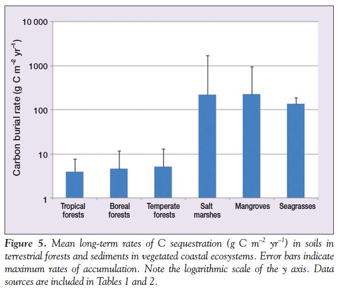 McLeod et al (2011) Long-term C burial in vegetated soils is 2 orders of magnitude higher in coastal marine than