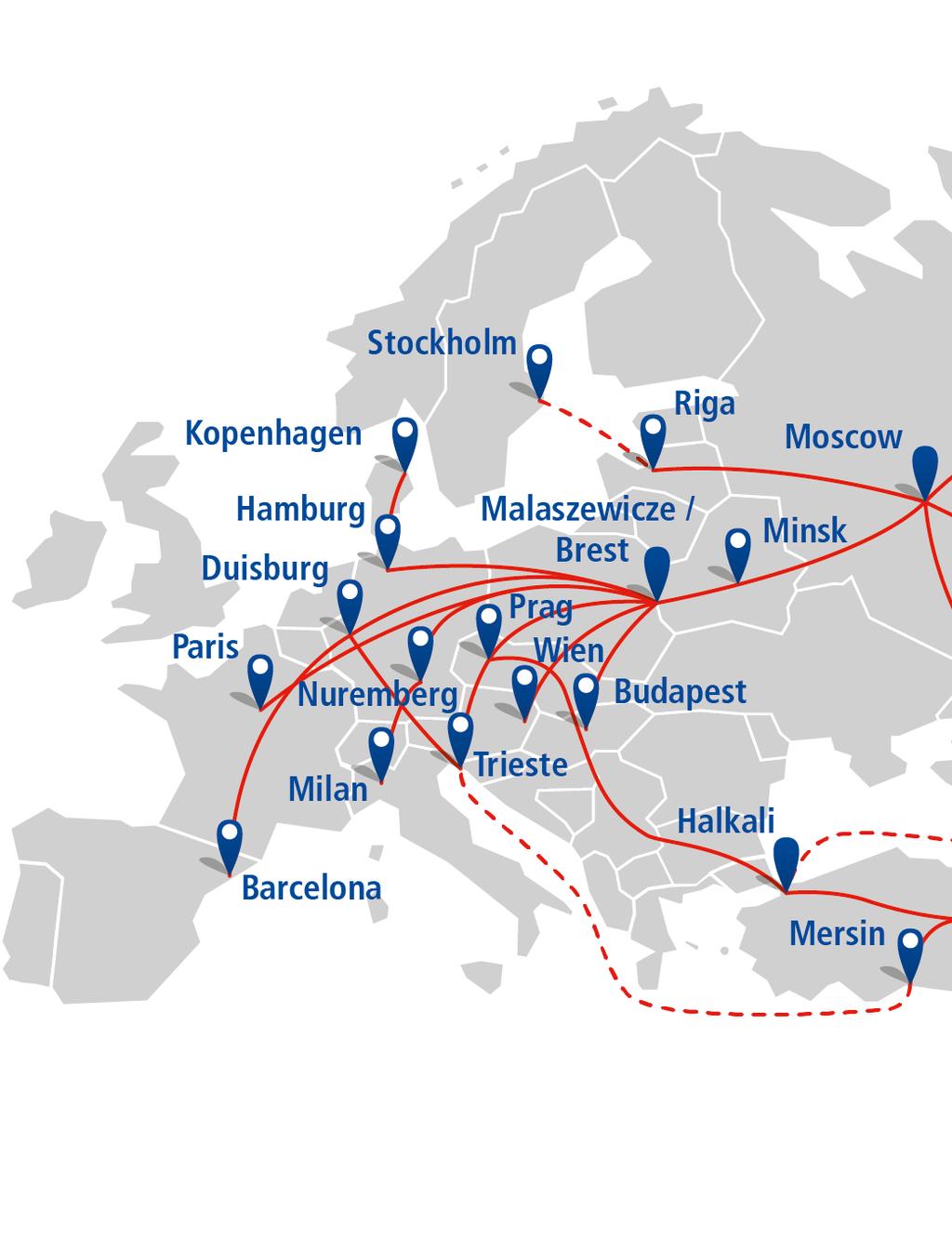 Transit Times Europe - China Route Europe to North China Terminalto-Terminal Door-to- Door 20 days 22-25 days Europe to East