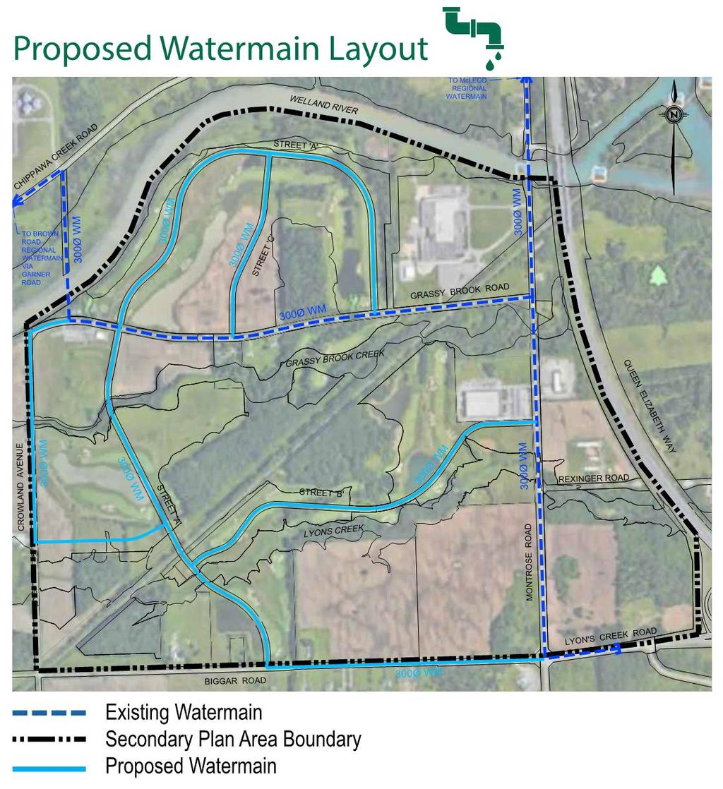 water distribution services The Secondary Plan area will be serviced by an existing local municipal watermain within and adjacent to the site.