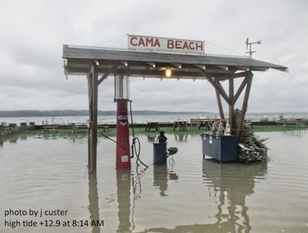 3 feet elevation of high tide in WA & OR, exposing public and private property, infrastructure,