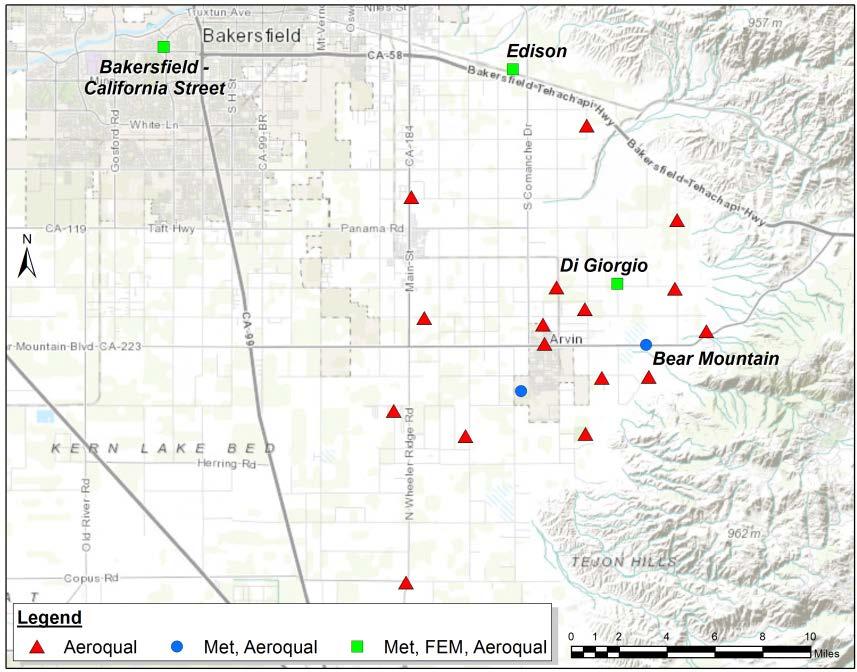 Ozone Concentrations In and Around Arvin, CA Introduction Surface wind measurements were made at five sites: three permanent wind measurement locations at the FEM sites (Bakersfield California