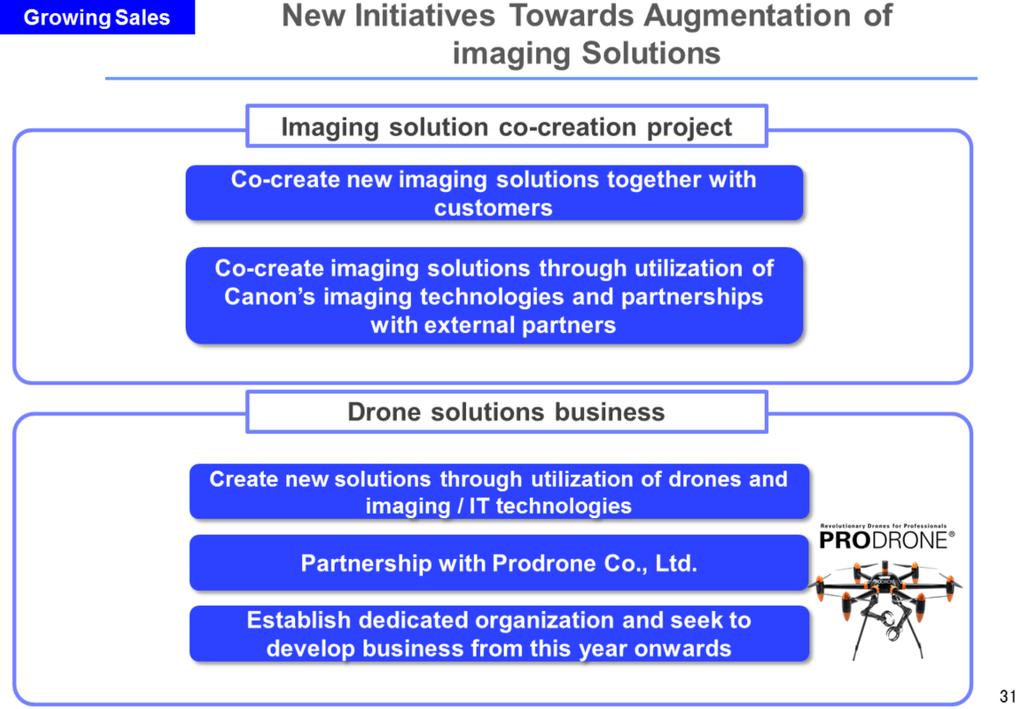 The imaging solution related business for BtoB is one of the new business opportunities for the growth of the Canon Group.