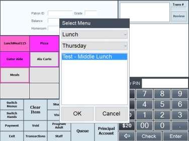 In the Select Menu popup Click Lunch. Click Thursday.