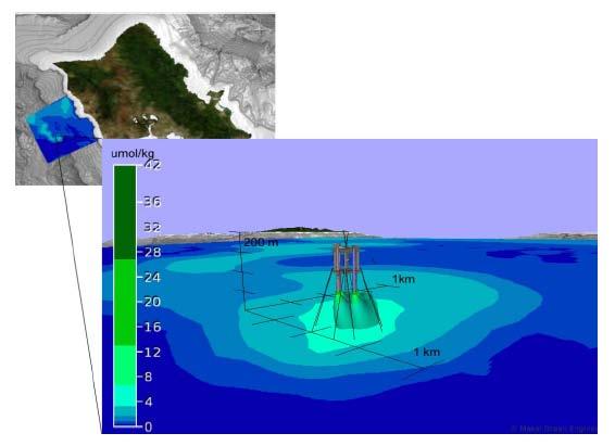 Plume Modeling: Makai Engineering Nitrate: 150m after 7d operation Based on 100m outflow Internal