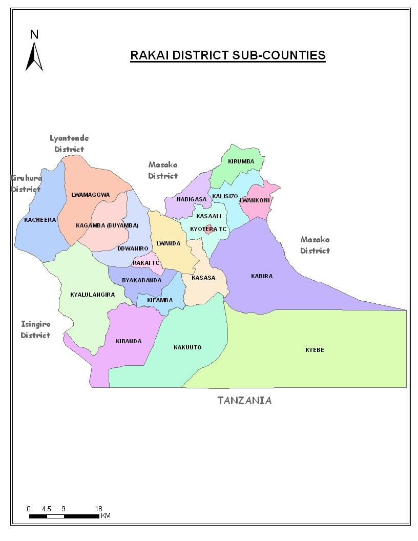 Map of Rakai District, Uganda Counties and Sub-Counties Kooki County pop* = 39,564 *Population (pop) recorded from the Uganda Population and