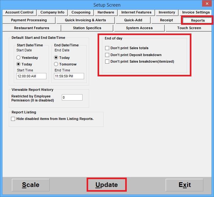 Configuring End of Day Settings (Customize Report) To configure what is included in the End of Day report, follow the steps below 1. Select the Manager or Options button. 2.