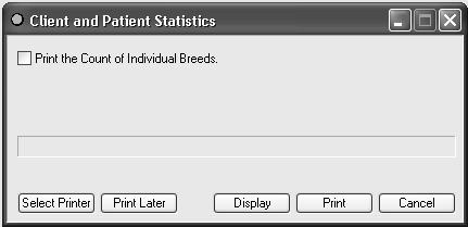 PRODUCTIVITY REPORTS CLIENT AND PATIENT STATISTICS This report shows the number of clients and patients in the system at present time with a breakdown of number and percentage of total active animal