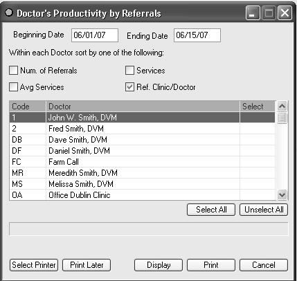 DOCTOR S PRODUCTIVITY BY REFERRALS PRODUCTIVITY REPORTS This report will allow a clinic or hospital to track their doctors revenue that is generated by referrals.