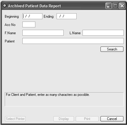 UTILITY REPORTS ARCHIVED PATIENT DATA This report lists deleted patients that have been saved to the