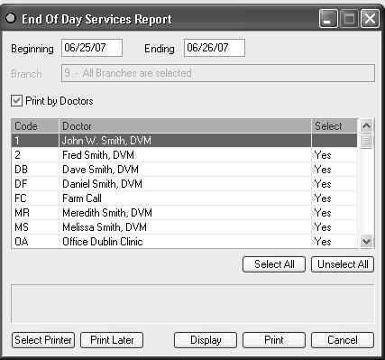 ACCOUNTING REPORTS END OF DAY SERVICES REPORT This report lists the services for each invoice that was permanently saved during the date range specified.
