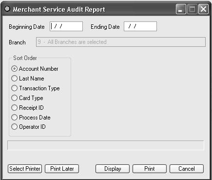 MERCHANT SERVICE AUDIT REPORT ACCOUNTING REPORTS This report shows a list of clients and credit transactions.