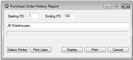 PURCHASE ORDER HISTORY REPORT INVENTORY REPORTS This report prints a list of past Purchase Orders.