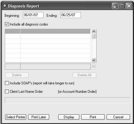 PATIENT REPORTS DIAGNOSIS REPORT This report lists all patients that were given a diagnosis in a specified date range.
