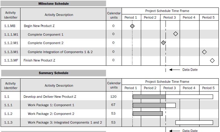 Project Time Management Figure 16-6 Project Schedule Presentations examples Schedule data The schedule data for the project
