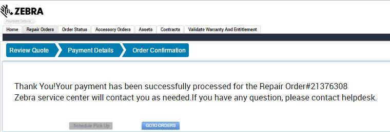 Approving a Repair Quote (Continued) The Order Confirmation sub-tab is displayed