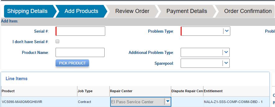Creating a Repair Order (Continued) The product is added in the Line Items section. At this stage, the entitlement is automatically validated by the system.