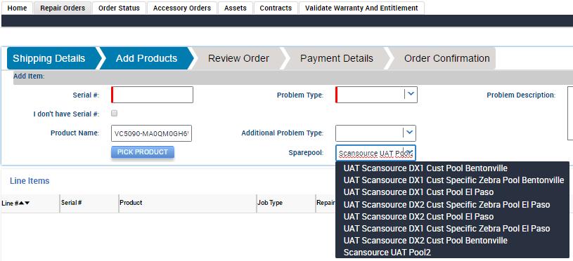 Creating an Advance Exchange Repair Order (Continued) Note if the user does not have the serial number, and searches
