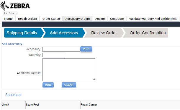 Creating an Accessory Order (Continued) The Add Accessory sub-tab is