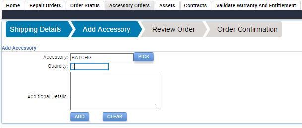 Creating an Accessory Order (Continued) The new accessory is added. 8.