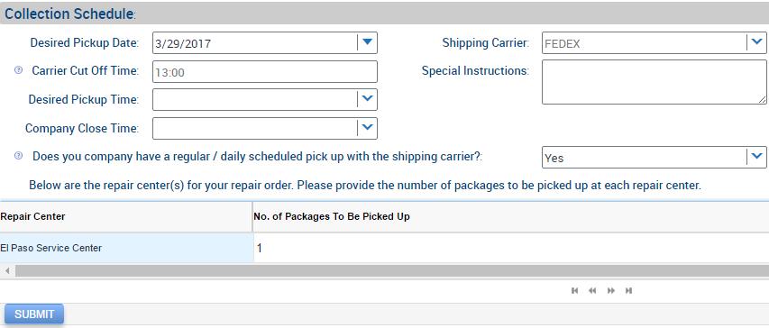 Requesting for Pickup or Collection (Continued) 7. Choose Yes or No from the Does your company have a regular/daily scheduled pick up with the shipping carrier? drop-down menu.