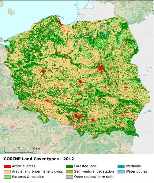 Land cover 2012 Overview of land cover & change The comparison of annual change rates for the last three observing periods shows significant acceleration of the land cover development in Poland in