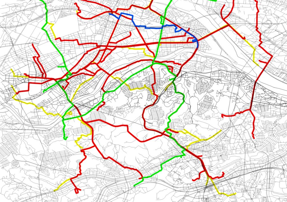 Simulation experiments Snapshots Red: Taxi, Green: Shared taxi, Blue: