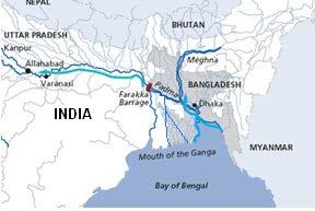 Operation of the Farakka Barrage on the Ganges river in India since 1975, to divert water through